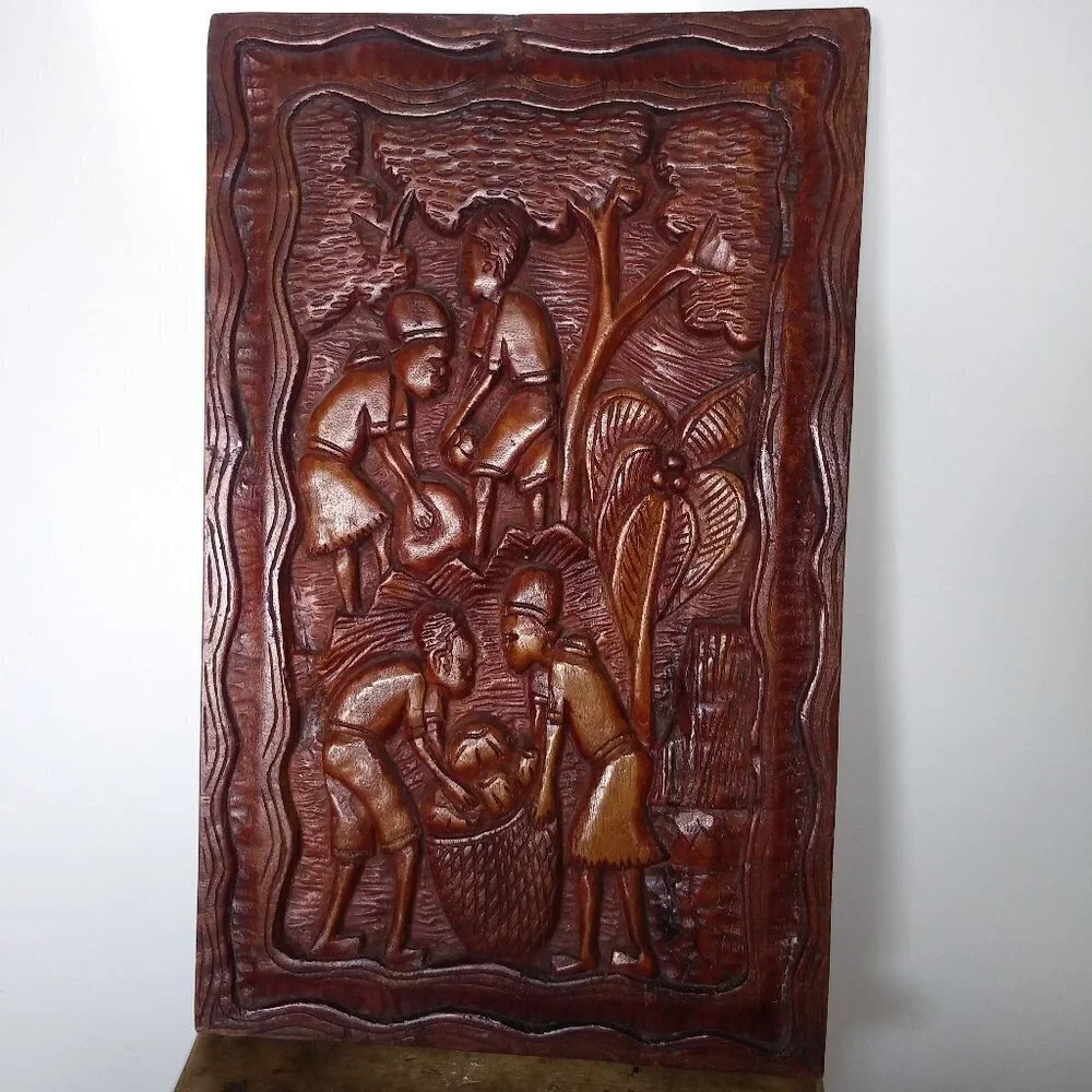 Vintage Wood Folk Art Carved Wall Hanging Rustic Country Farmhouse decor